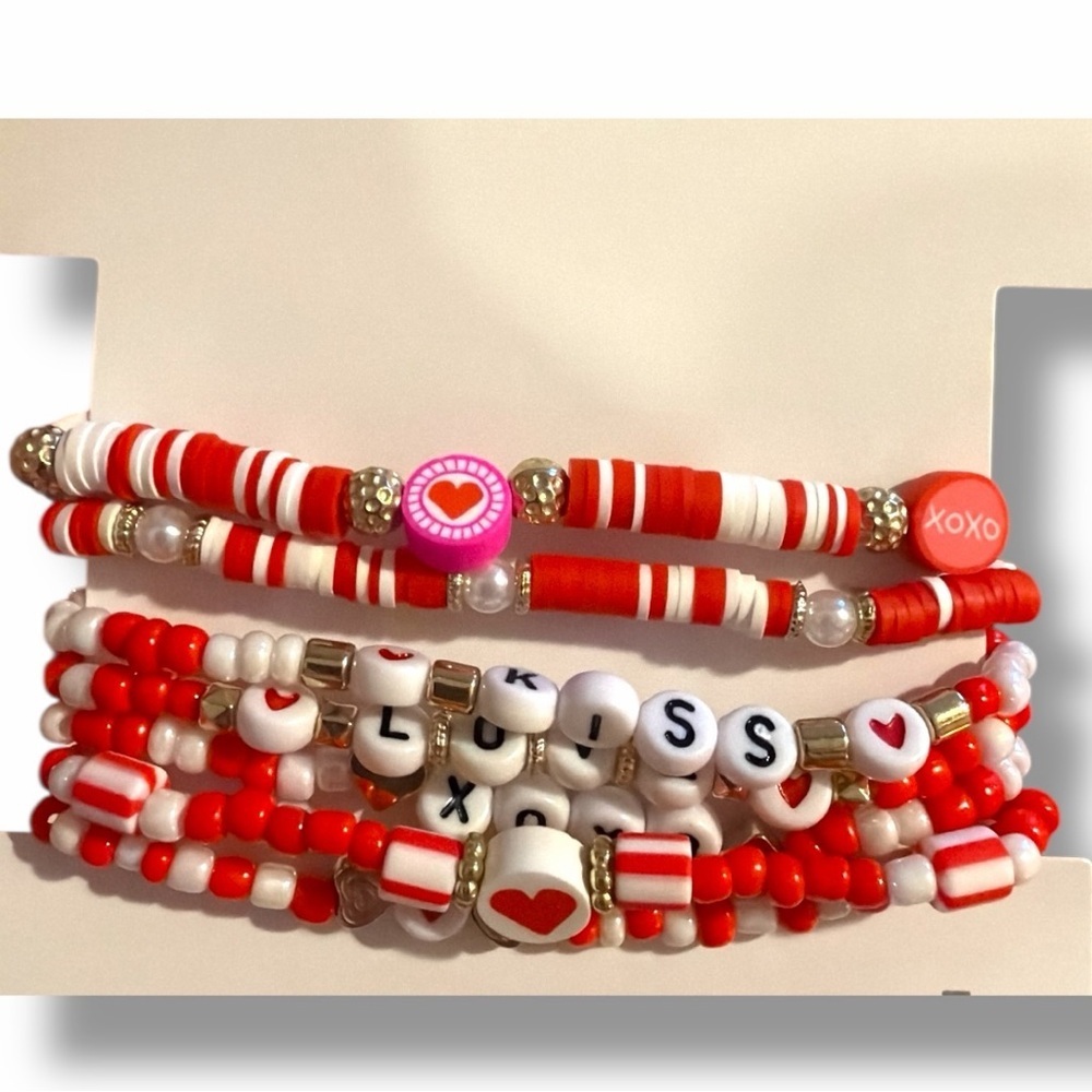 LOVE XOXO & KISSES Beaded Stretch Bracelet Set – NWT - Picture 2 of 4